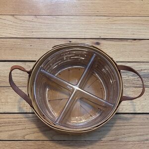 Longaberger Tan Woven Basket with Leather Accents